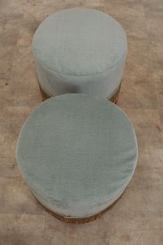 Pair of Custom Velvet Fringe Ottomans
