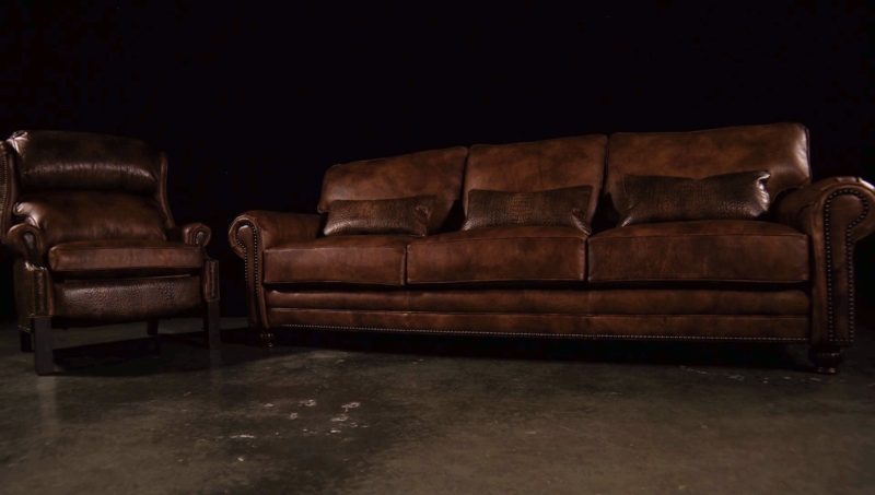 Pet-Friendly Dark Brown Leather Sofa and Armchair