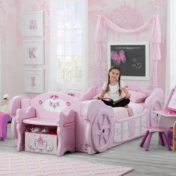 Pink Disney Princess Carriage Convertible Kids Bed