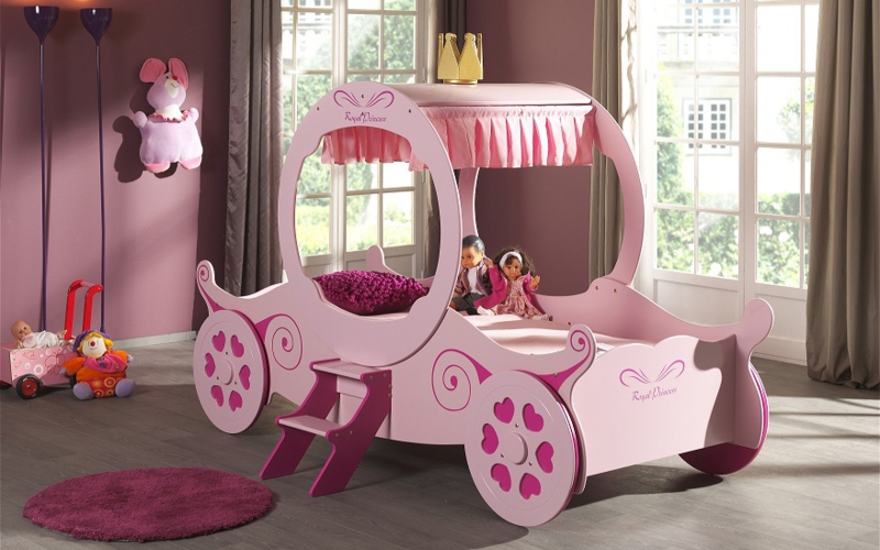 Pink Princess Carriage Bed for Kids Bedroom