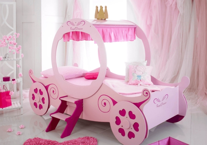 Pink Princess Carriage Bed Frame for Kids