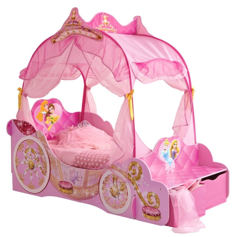 Pink Princess Carriage Bed with Canopy for Kids