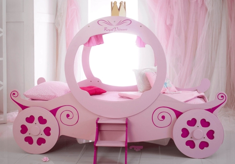 Pink Princess Carriage Themed Kids Bed Frame