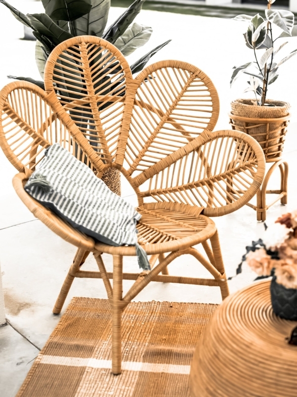 Rattan Flower Lounge Chair with Natural Accents