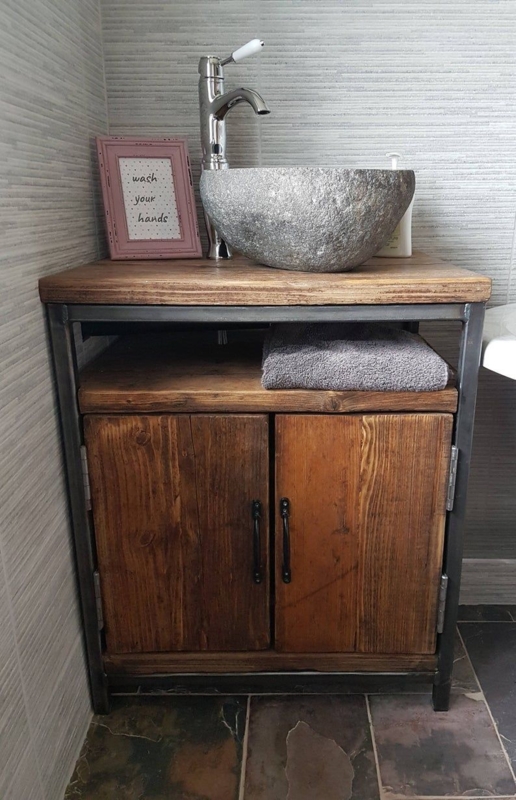 Reclaimed Industrial Wood and Metal Bathroom Vanity