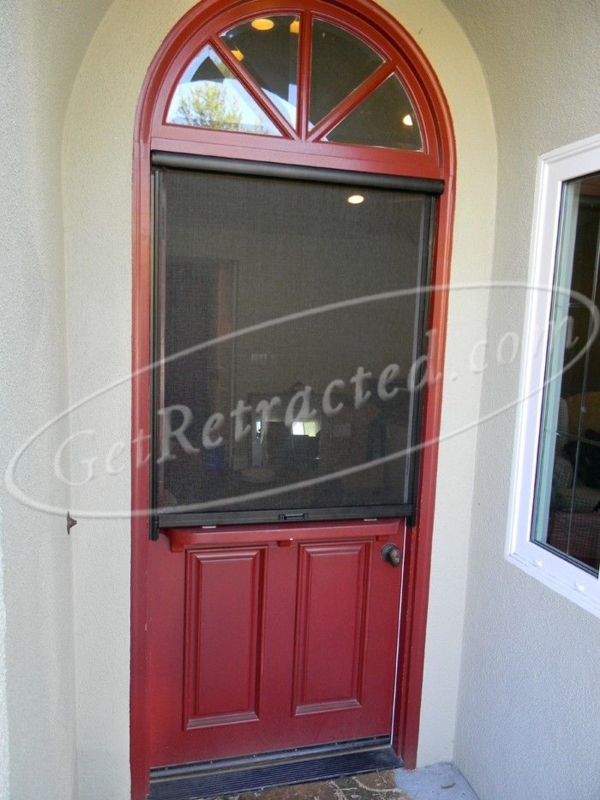 Red Dutch Door with Retractable Screen and Arched Window