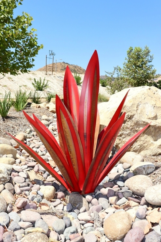 Red Metal Tequila Agave Sculpture for Garden Decor