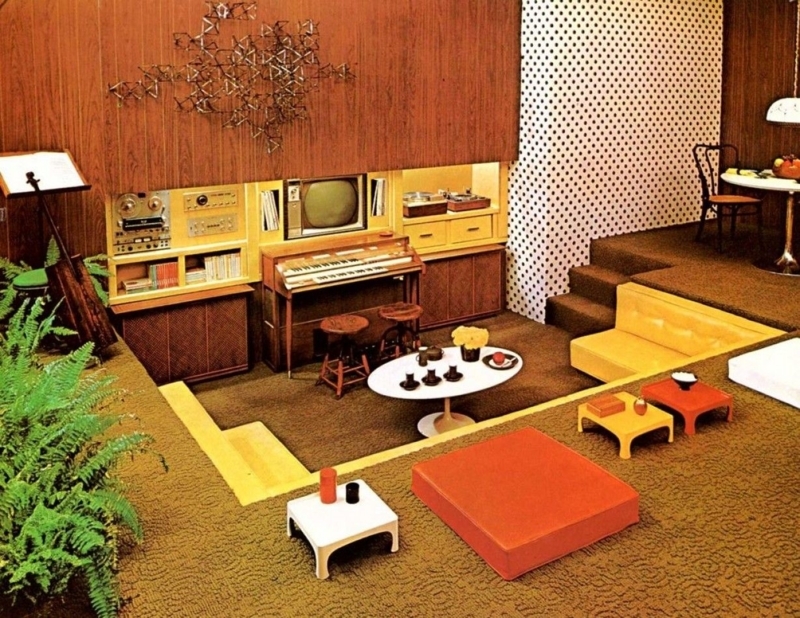 Retro 70s Sunken Living Room with Vintage Furniture