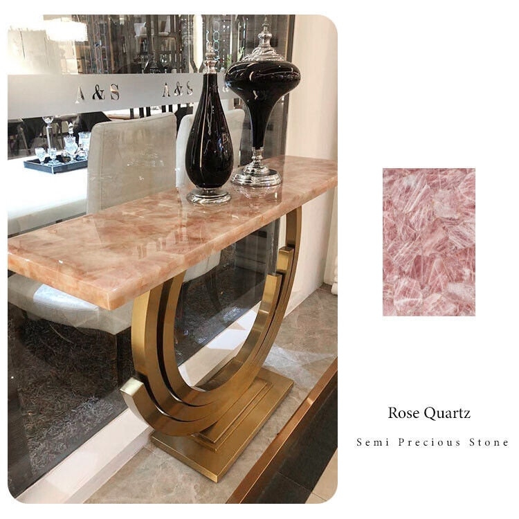Rose Quartz Dining Table with Gold Base