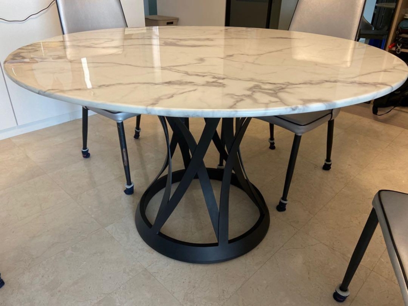 Round quartz dining table and chairs for sale, Furniture & Home Living ...