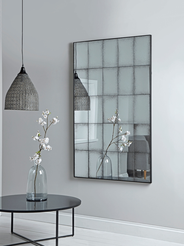 Rustic Aged Glass Panel Wall Mirror