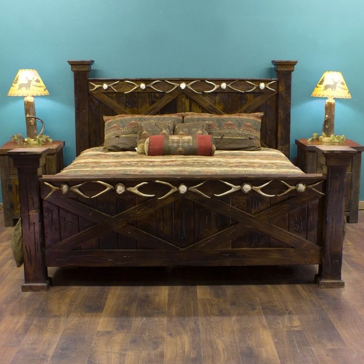Rustic Antler and Barnwood King Size Bed