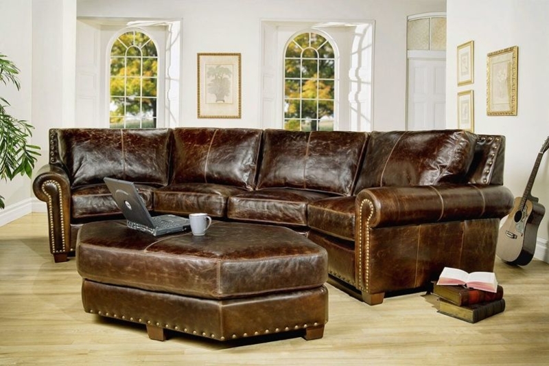 Rustic Brown Leather Sectional Sofa for Living Rooms