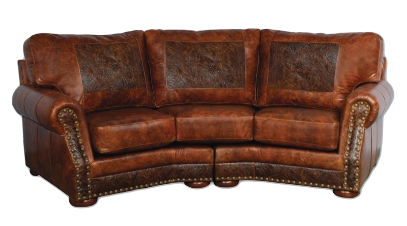 Rustic Brown Leather Sectional Sofa with Nailhead Trim