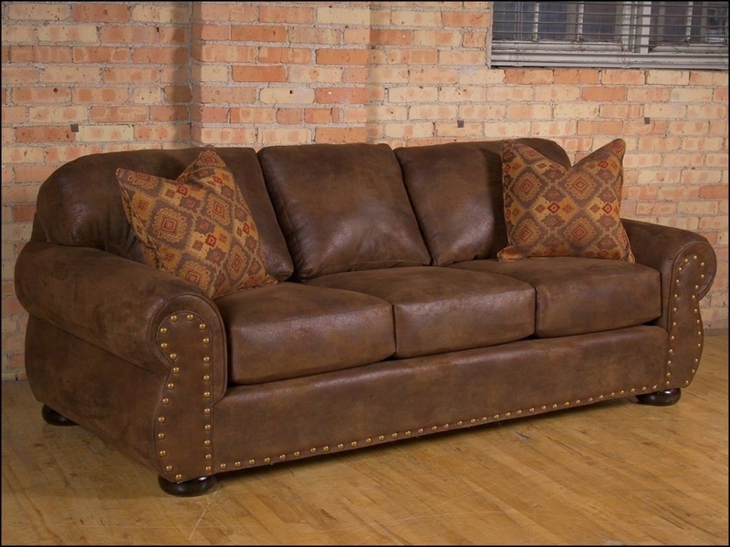 Rustic Brown Leather Sofa with Studded Detailing