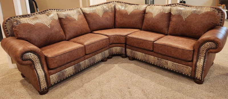 Rustic Brown Leather Western Style Sectional Sofa
