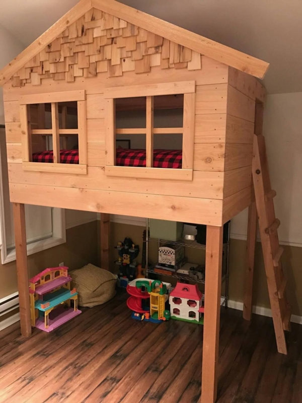 Rustic Cedar Treehouse Loft Bed for Kids