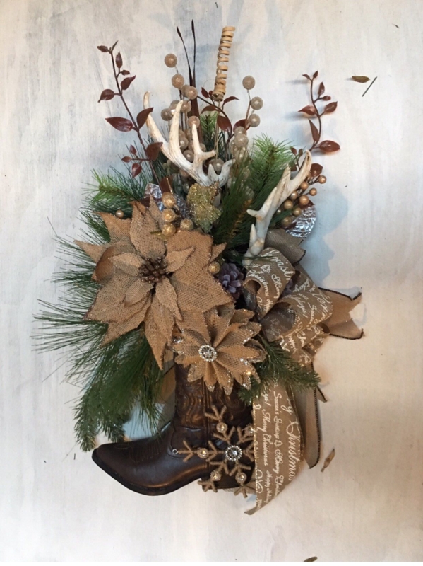 Rustic Cowboy Boot Burlap Christmas Wreath
