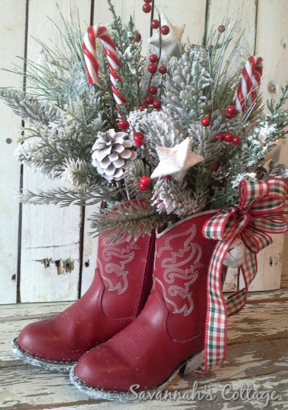 Rustic Cowboy Boot Christmas Floral Centerpiece