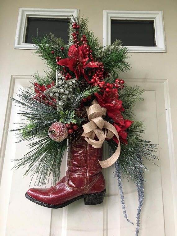 Rustic Cowboy Boot Christmas Wreath Decoration