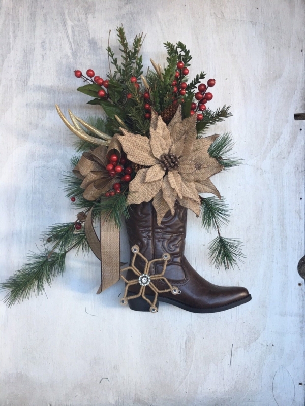 Rustic Cowboy Boot Christmas Wreath with Antlers