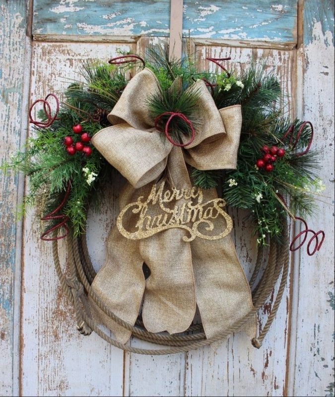 Rustic Cowboy Christmas Rope Wreath Decor