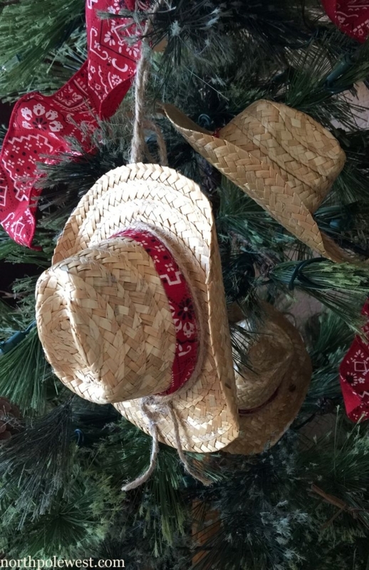 Rustic Cowboy Straw Hat Christmas Tree Ornaments
