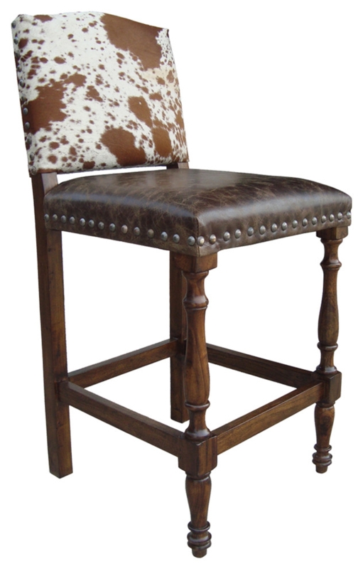 Rustic Cowhide and Leather Southwestern Bar Stool