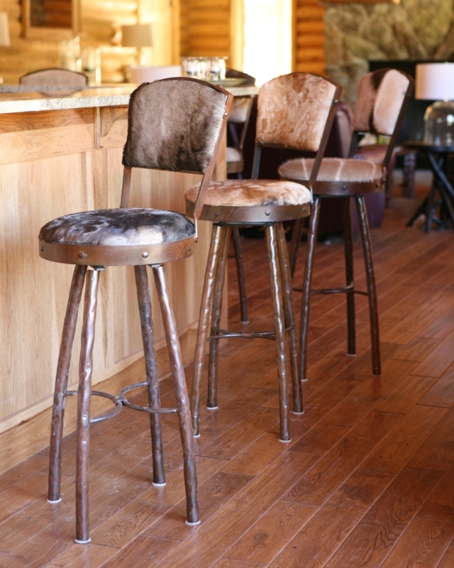 Rustic Cowhide Bar Stools with Metal Frame