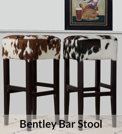 Rustic Cowhide Bar Stools with Wooden Legs