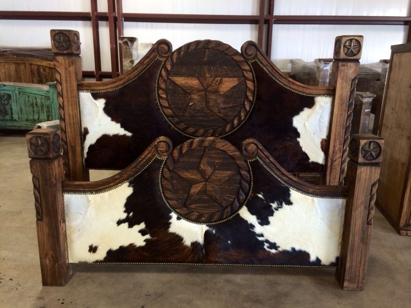 Rustic Cowhide Bed with Star Western Design