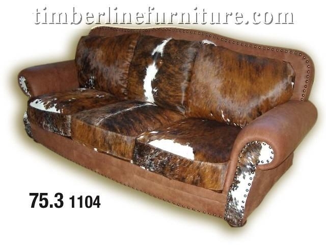 Rustic Cowhide Sofa with Nailhead Trim