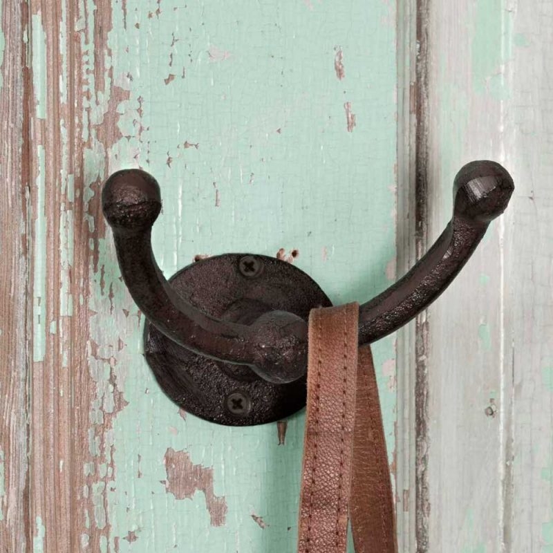 Rustic Double Hook on Distressed Wood Wall