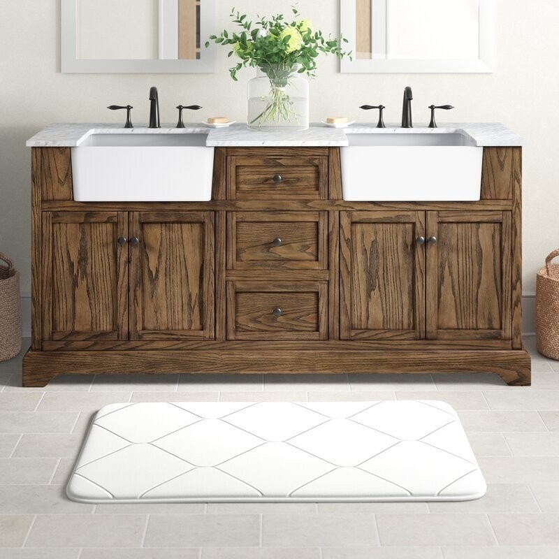 Rustic Double Sink Vanity with Central Makeup Area
