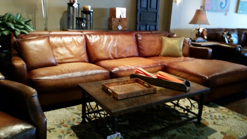 Rustic Eleanor Rigby Brown Leather Sectional Sofa
