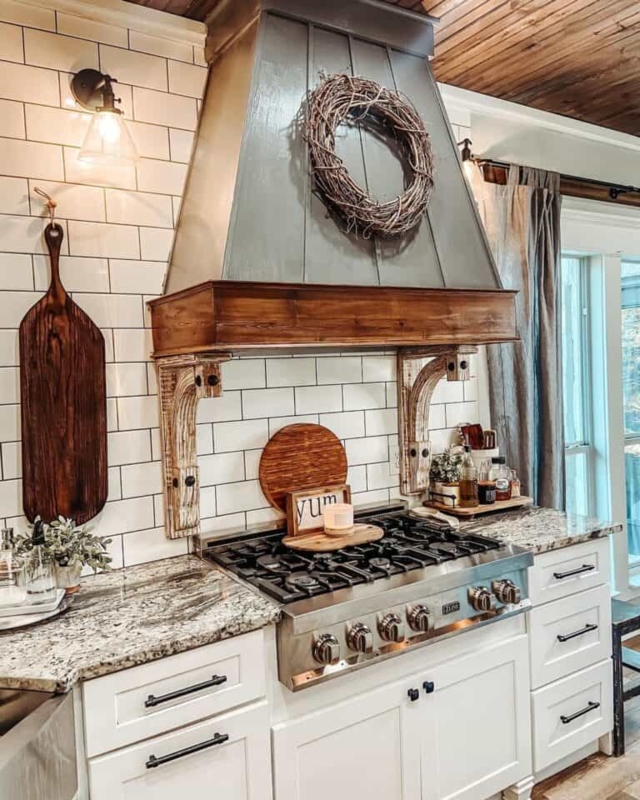 Rustic Farmhouse Kitchen with Wooden Range Hood