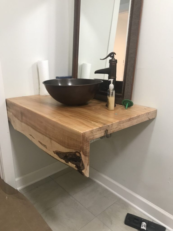 Rustic Floating Wooden Sink Vanity Design