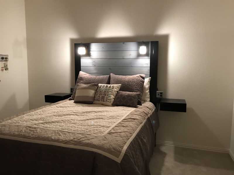 Rustic Headboard with Floating Nightstands Design