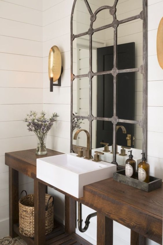 Rustic Industrial Bathroom Vanity with Metal Mirror