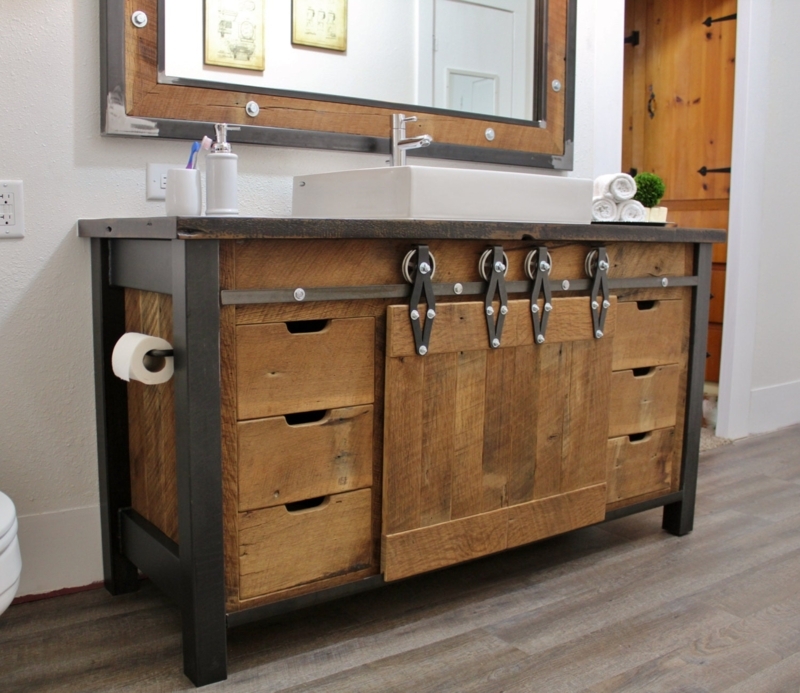Rustic Industrial Reclaimed Barn Wood Bathroom Vanity