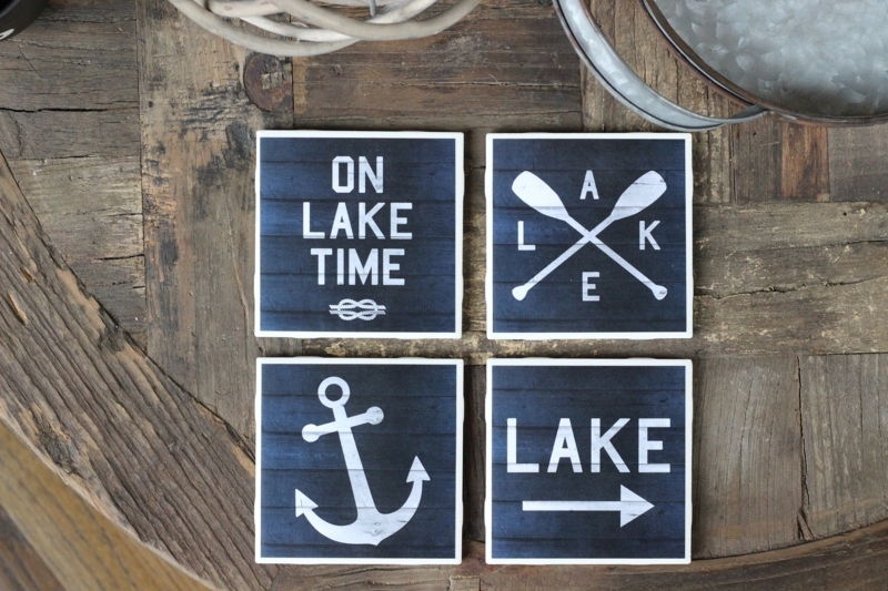 Rustic Lake House Coasters with Nautical Designs