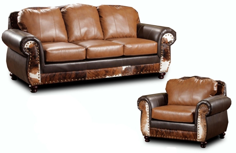 Rustic Leather Sofa and Chair with Nailhead Trim