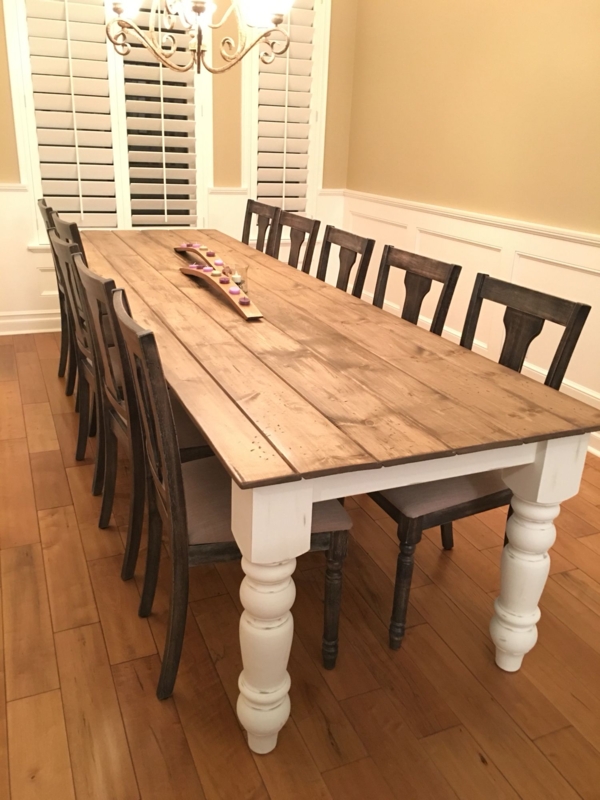 Rustic Long Wooden Dining Table with Dark Chairs
