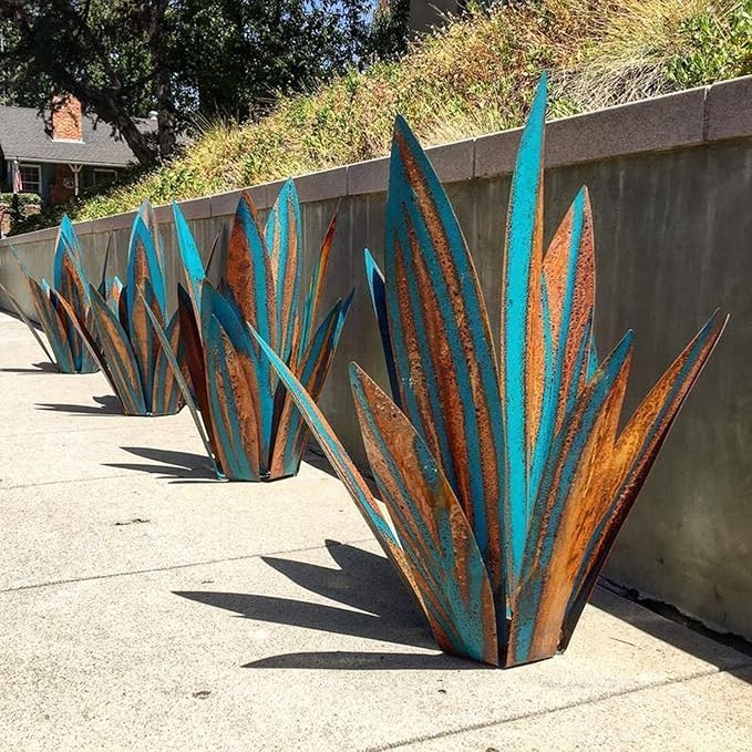 Rustic Metal Agave Plant Garden Sculptures