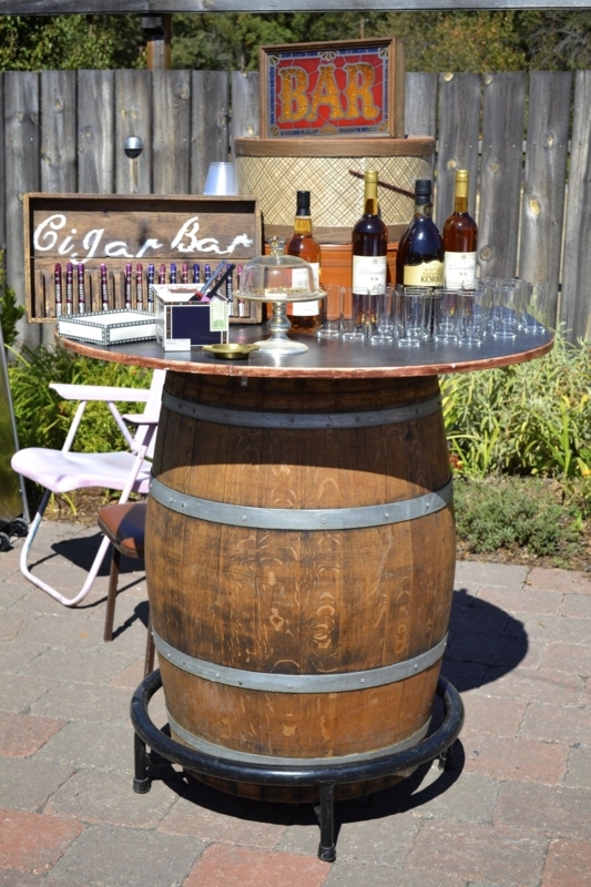 Rustic Outdoor Cigar Bar with Barrel Table