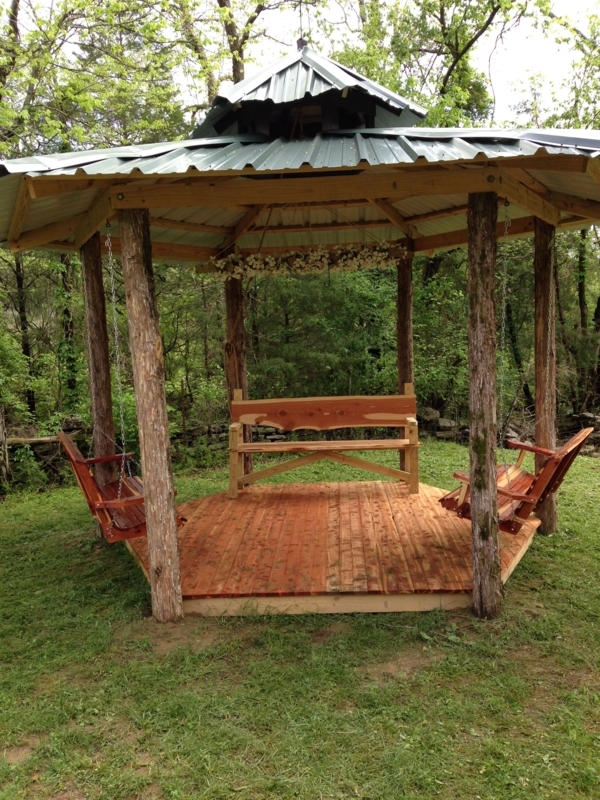 Rustic Outdoor Swing Gazebo with Wooden Seating