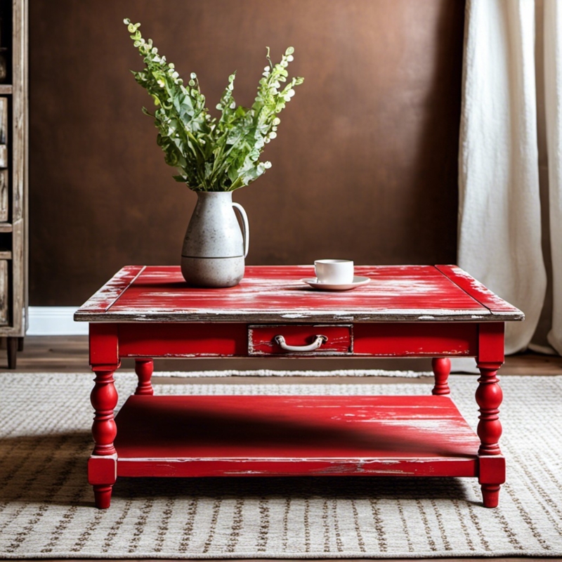 Rustic Red Coffee Table with Vintage Charm