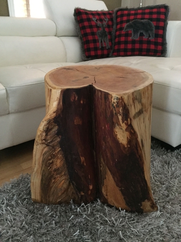 Rustic Tree Stump Coffee Table in Cozy Living Room