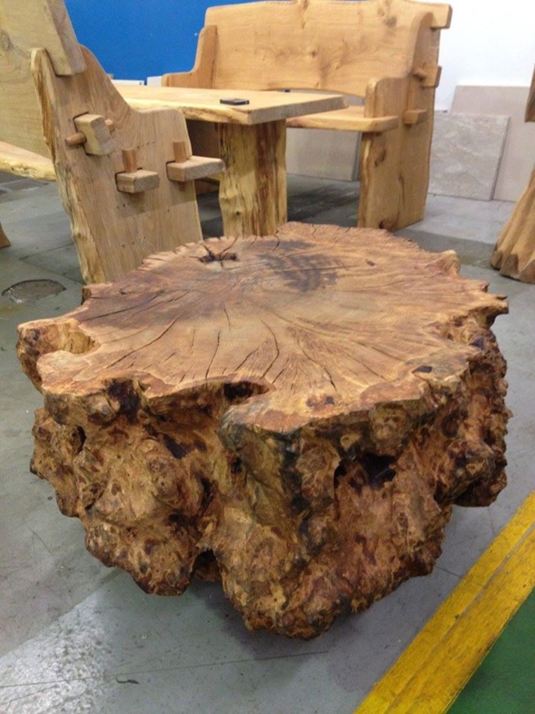 Rustic Tree Stump Coffee Table with Natural Texture
