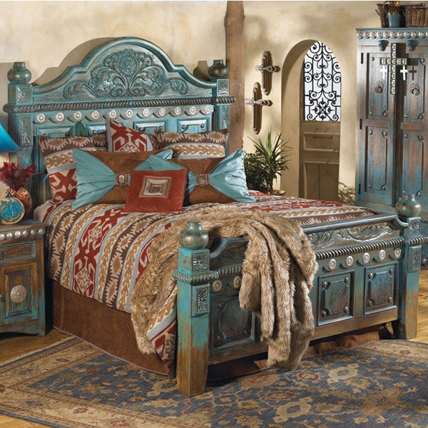 Rustic Turquoise Western Bedroom Furniture Set